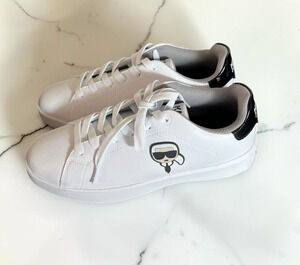 Karl Lagerfeld Paris Men’s White Black Low Top Sneakers Karl Logo Lace Up